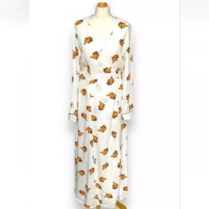 Ganni Roseburg Floral Crepe Midi Wrap Dress Vanilla Ice Size 40 (8) White